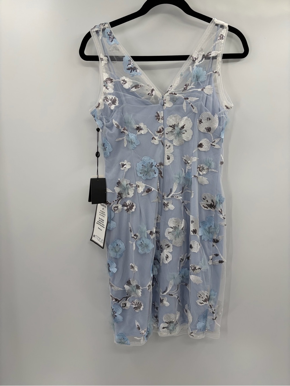 Adrianna Papell Blue Floral Embroidered Sequin Mesh Sheath Cocktail Dress 2 NWT